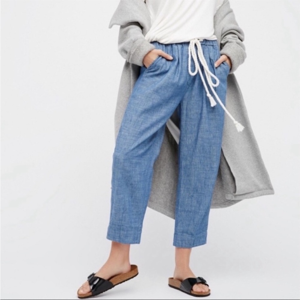 Free People Everyday Chambray Pull On Cropped Pants